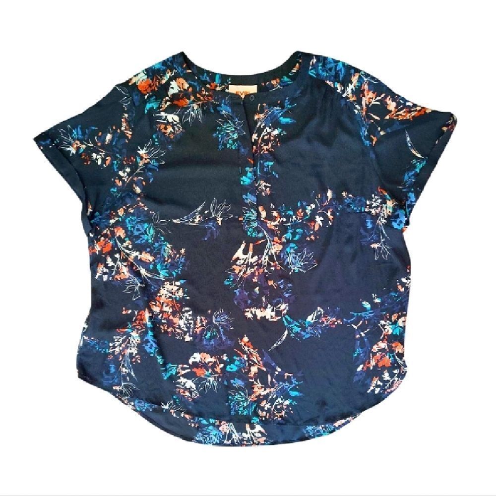 EVRI Black Floral Quarter Button Down Cuff Sleeve Blouse Plus 3X